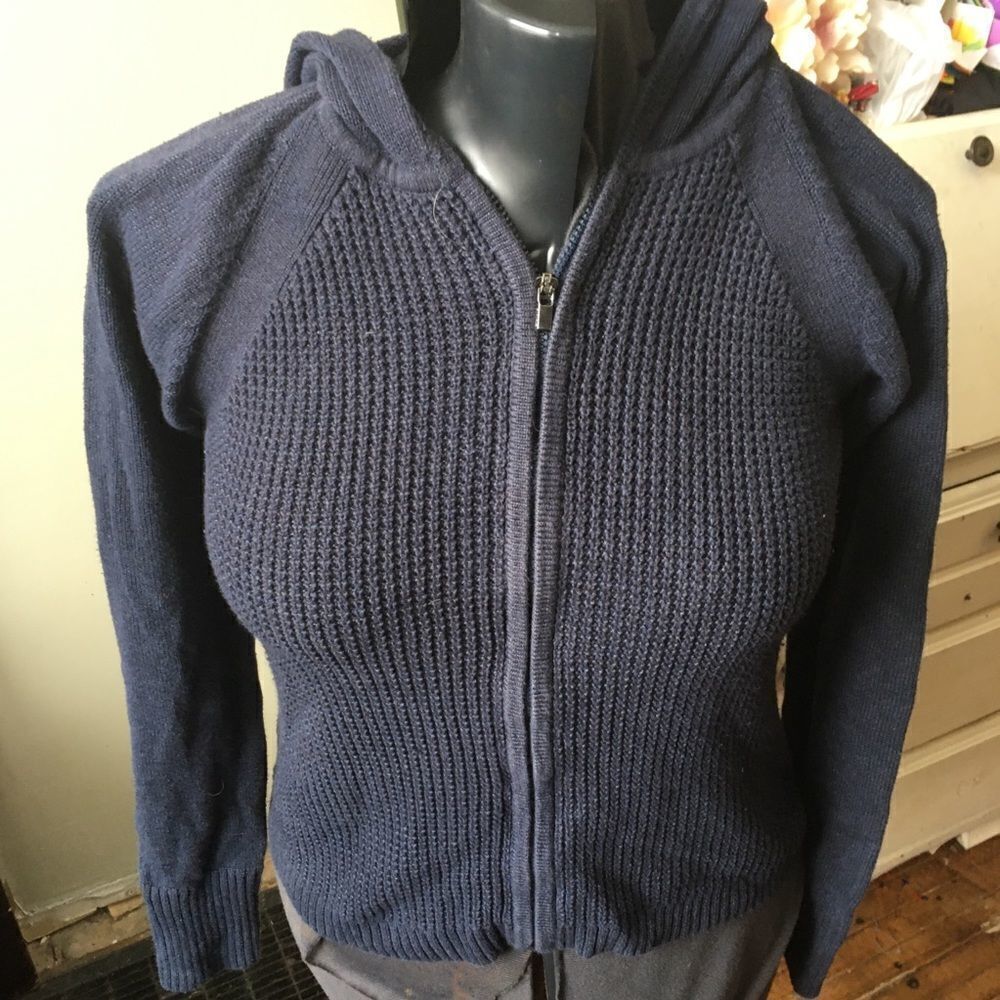 Athleta navy blue high low hooded zipped cardigan